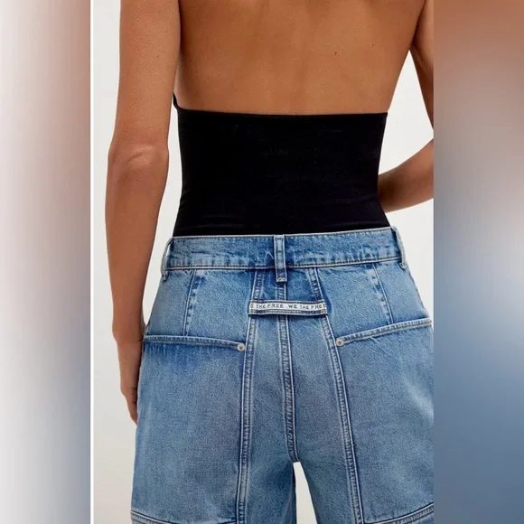 New! Free People Havasu Slouchy Low Rise Crop Utility Cargo Jean Shorts 27 - Picture 3 of 8